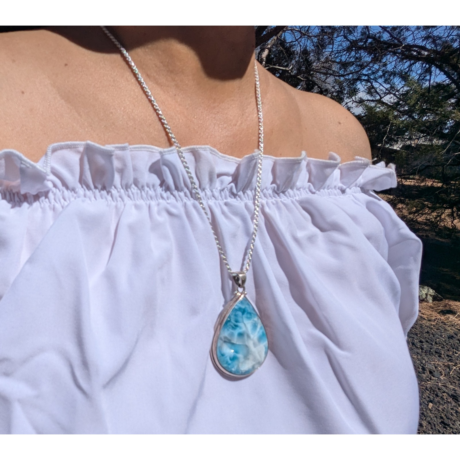 Women's Larimar Pendant Necklace Rope Chain Style Handmade Fine Jewelry ***